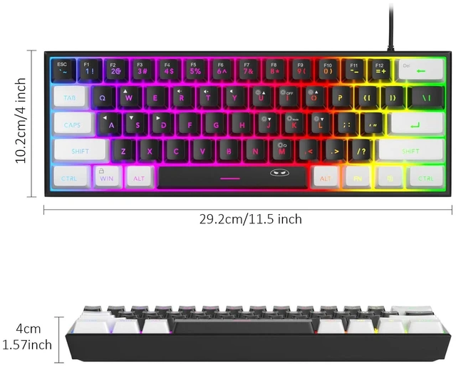 Alt view image 2 of 7 - MageGee TS91 60% Mini Gaming Keyboard, RGB Backlit 61-Key Ultra-Compact Membrane Keyboard, Mechanical Feeling, Waterproof, Ergonomic for PC Mac PS4 Xbox One - White Black