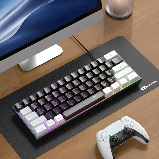 Alt view image 3 of 7 - MageGee TS91 60% Mini Gaming Keyboard, RGB Backlit 61-Key Ultra-Compact Membrane Keyboard, Mechanical Feeling, Waterproof, Ergonomic for PC Mac PS4 Xbox One - White Black