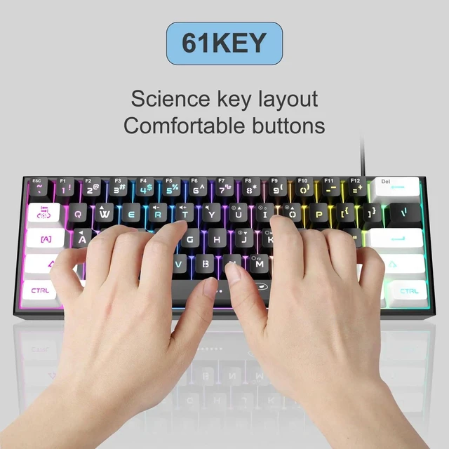 Alt view image 5 of 7 - MageGee TS91 60% Mini Gaming Keyboard, RGB Backlit 61-Key Ultra-Compact Membrane Keyboard, Mechanical Feeling, Waterproof, Ergonomic for PC Mac PS4 Xbox One - White Black