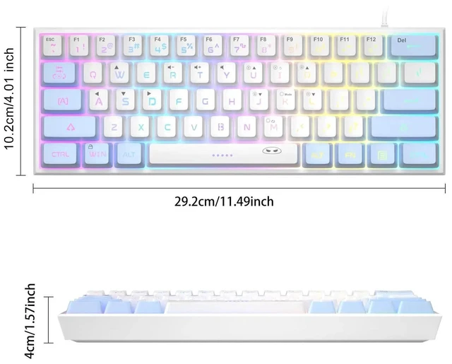 Alt view image 2 of 7 - MageGee TS91 60% Mini Gaming Keyboard, RGB Backlit 61-Key Ultra-Compact Membrane Keyboard, Mechanical Feeling, Waterproof, Ergonomic for PC Mac PS4 Xbox One - Blue White