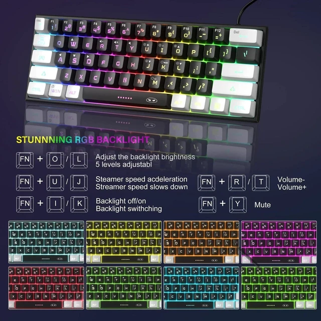 Alt view image 6 of 7 - MageGee TS91 60% Mini Gaming Keyboard, RGB Backlit 61-Key Ultra-Compact Membrane Keyboard, Mechanical Feeling, Waterproof, Ergonomic for PC Mac PS4 Xbox One - White Black