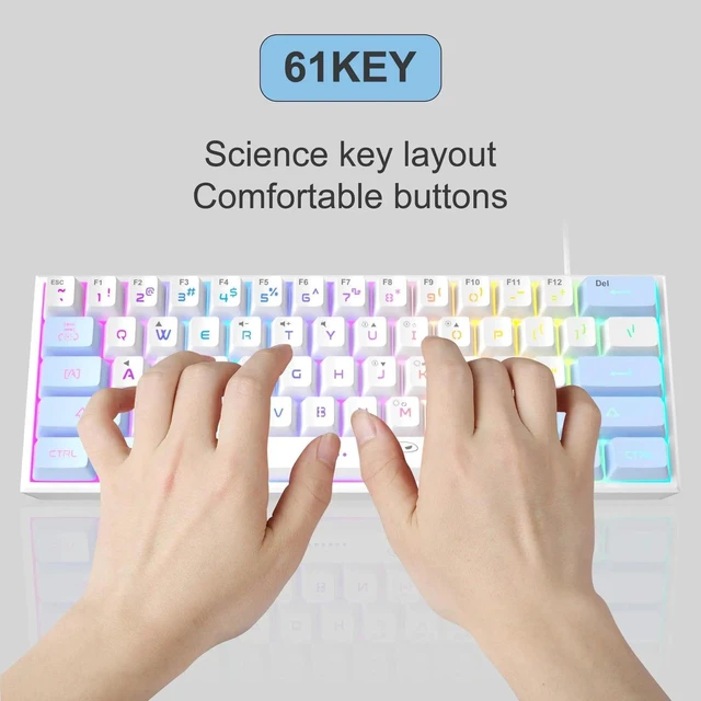 Alt view image 4 of 7 - MageGee TS91 60% Mini Gaming Keyboard, RGB Backlit 61-Key Ultra-Compact Membrane Keyboard, Mechanical Feeling, Waterproof, Ergonomic for PC Mac PS4 Xbox One - Blue White