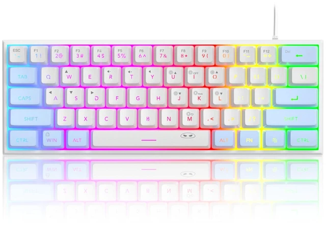 Alt view image 7 of 7 - MageGee TS91 60% Mini Gaming Keyboard, RGB Backlit 61-Key Ultra-Compact Membrane Keyboard, Mechanical Feeling, Waterproof, Ergonomic for PC Mac PS4 Xbox One - Blue White