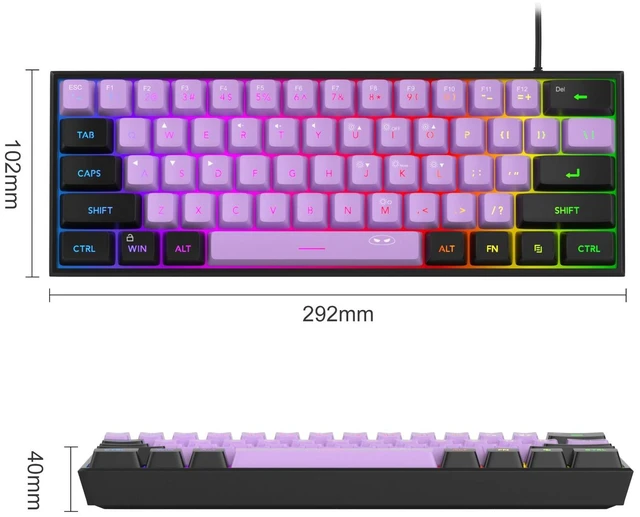 Alt view image 2 of 7 - MageGee TS91 60% Mini Gaming Keyboard, RGB Backlit 61-Key Ultra-Compact Membrane Keyboard, Mechanical Feeling, Waterproof, Ergonomic for PC Mac PS4 Xbox One - Blackcurrant