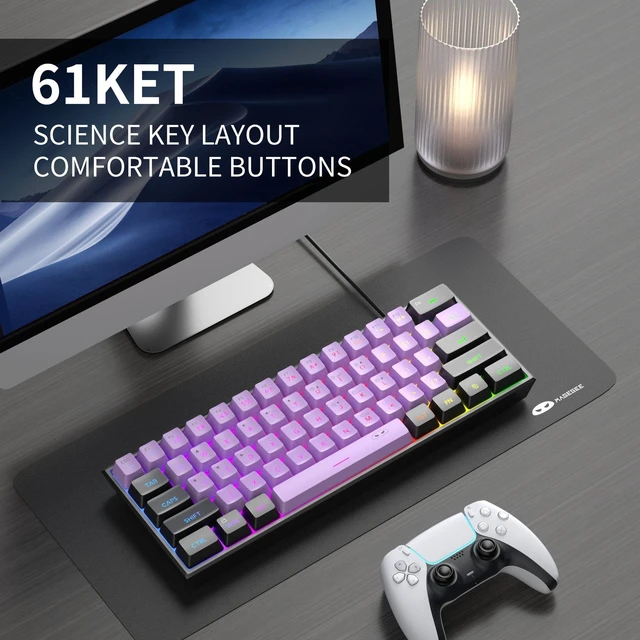 Alt view image 3 of 7 - MageGee TS91 60% Mini Gaming Keyboard, RGB Backlit 61-Key Ultra-Compact Membrane Keyboard, Mechanical Feeling, Waterproof, Ergonomic for PC Mac PS4 Xbox One - Blackcurrant