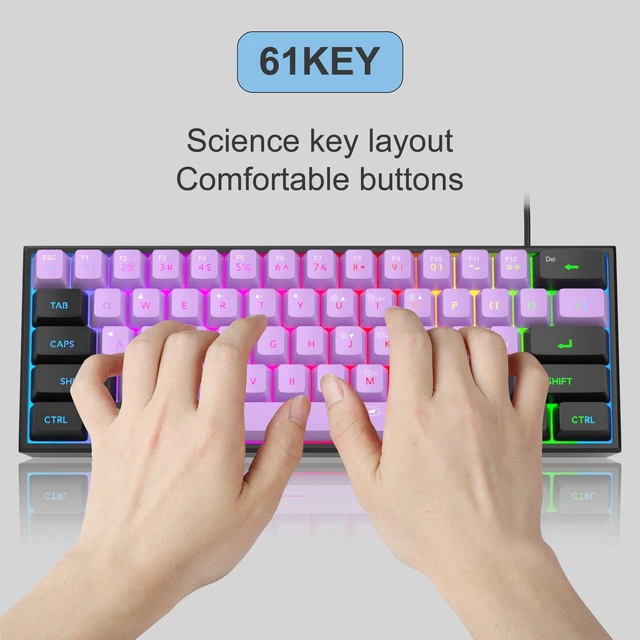 Alt view image 6 of 7 - MageGee TS91 60% Mini Gaming Keyboard, RGB Backlit 61-Key Ultra-Compact Membrane Keyboard, Mechanical Feeling, Waterproof, Ergonomic for PC Mac PS4 Xbox One - Blackcurrant