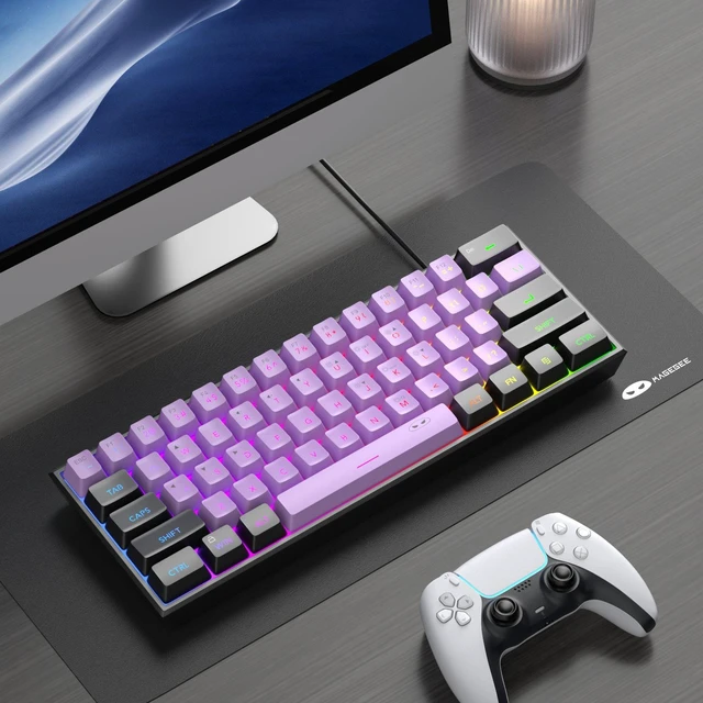Alt view image 7 of 7 - MageGee TS91 60% Mini Gaming Keyboard, RGB Backlit 61-Key Ultra-Compact Membrane Keyboard, Mechanical Feeling, Waterproof, Ergonomic for PC Mac PS4 Xbox One - Blackcurrant