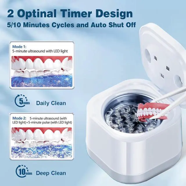Alt view image 2 of 7 - Ultrasonic U-V Retainer Cleaner Machine, 45kHz Ultrasonic Cleaner for Dentures, Retainer, Mouth Guard, Aligner, Toothbrush Head, 200ML Ultrasonic Cleaning Machine for All Dental Appliances