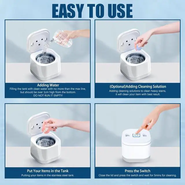 Alt view image 6 of 7 - Ultrasonic U-V Retainer Cleaner Machine, 45kHz Ultrasonic Cleaner for Dentures, Retainer, Mouth Guard, Aligner, Toothbrush Head, 200ML Ultrasonic Cleaning Machine for All Dental Appliances