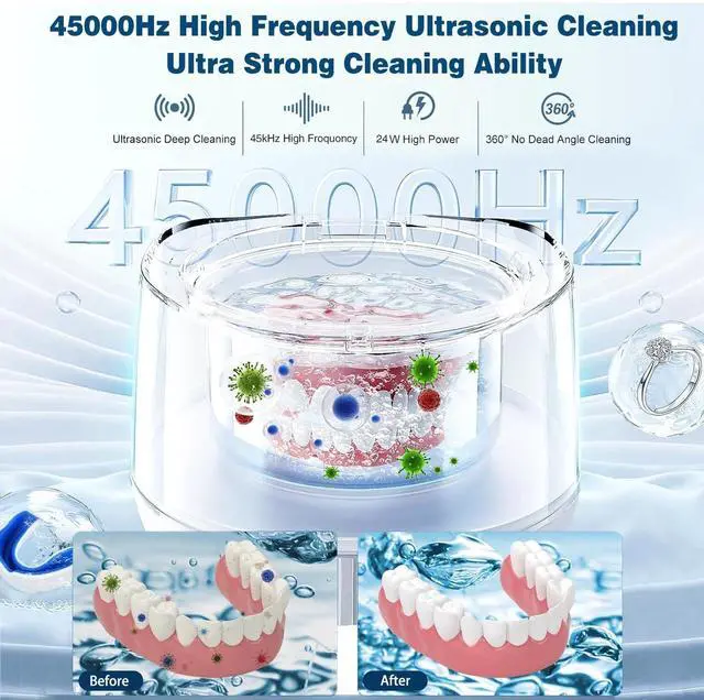 Alt view image 4 of 7 - Ultrasonic U-V Retainer Cleaner Machine, 45kHz Ultrasonic Cleaner for Dentures, Retainer, Mouth Guard, Aligner, Toothbrush Head, 200ML Ultrasonic Cleaning Machine for All Dental Appliances
