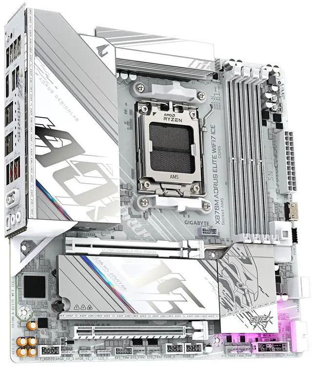 Alt view image 4 of 5 - GIGABYTE X870M AORUS ELITE WIFI7 ICE  AM5 AMD Micro ATX AMD X870 Motherboard
