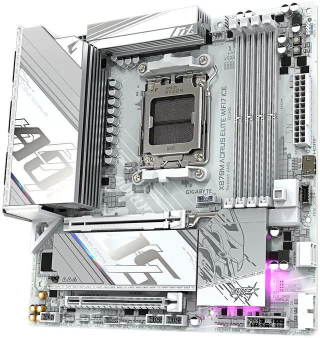 Alt view image 3 of 5 - GIGABYTE X870M AORUS ELITE WIFI7 ICE  AM5 AMD Micro ATX AMD X870 Motherboard