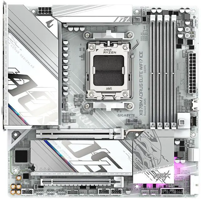 Alt view image 2 of 5 - GIGABYTE X870M AORUS ELITE WIFI7 ICE  AM5 AMD Micro ATX AMD X870 Motherboard