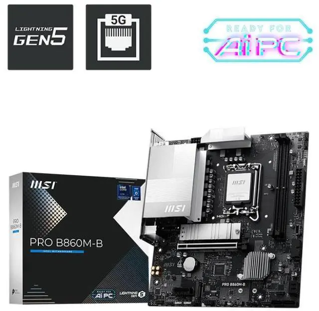 Main image of MSI PRO B860M-B LGA 1851 Intel B860 SATA 6Gb/s DDR5 PCI-E x16 slot M.2 Micro ATX Motherboard