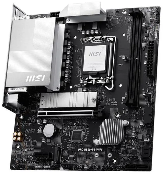 Alt view image 3 of 5 - MSI PRO B860M-B WIFI LGA 1851 Intel B860 SATA 6Gb/s DDR5 PCI-E x16 slot M.2 USB-C Wi-Fi 7  Micro ATX Motherboard