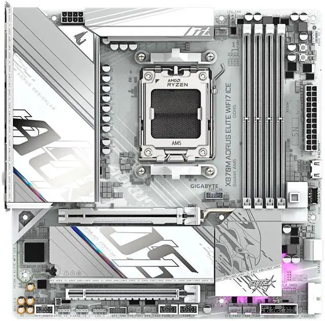 Alt view image 2 of 5 - GIGABYTE X870M AORUS ELITE WIFI7 ICE AM5 AMD Micro ATX AMD X870 Motherboard