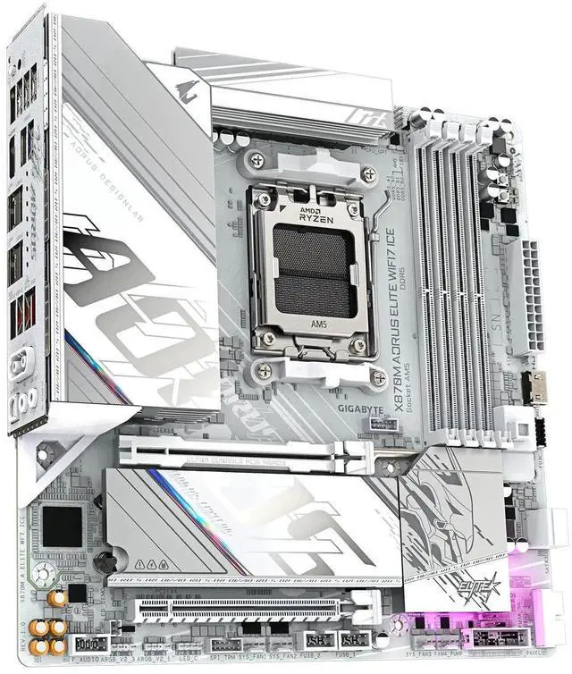 Alt view image 4 of 5 - GIGABYTE X870M AORUS ELITE WIFI7 ICE AM5 AMD Micro ATX AMD X870 Motherboard