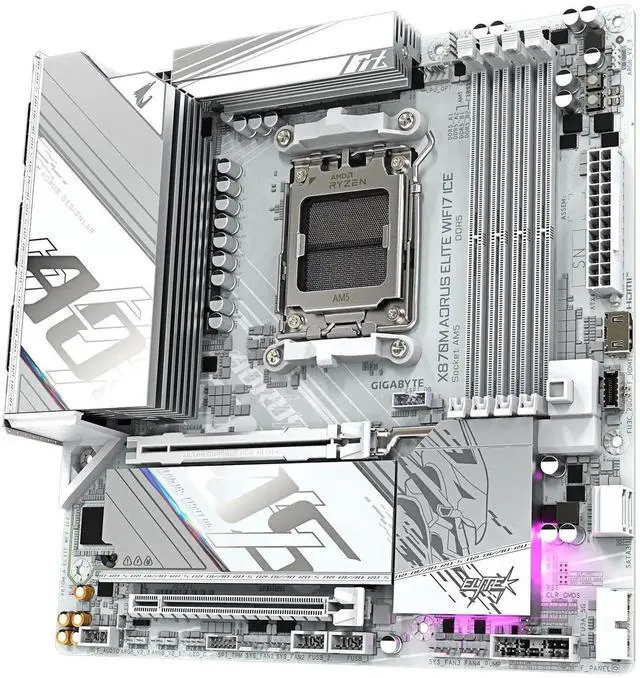 Alt view image 3 of 5 - GIGABYTE X870M AORUS ELITE WIFI7 ICE AM5 AMD Micro ATX AMD X870 Motherboard