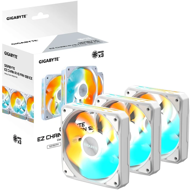 Main image of AORUS EZ CHAIN FAN 120 ICE -Reverse (3-Pack), 120mm Hydro Dynamic Bearing ARGB Computer Case Fan