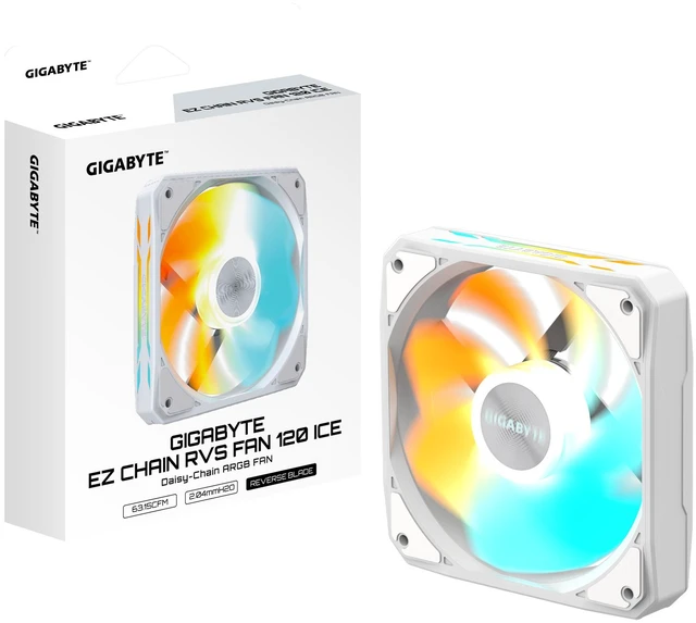 Main image of AORUS EZ CHAIN FAN 120 ICE -Reverse , 120mm Hydro Dynamic Bearing ARGB Computer Case Fan