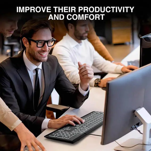 Alt view image 6 of 7 - SABLUTE Large Print Backlit Keyboard, Wired USB Lighted Computer Keyboards with 7-Color & 4 Modes Backlit, Oversize Letters Keys Easy to See and Type, Keyboard Compatible for PC, Laptop