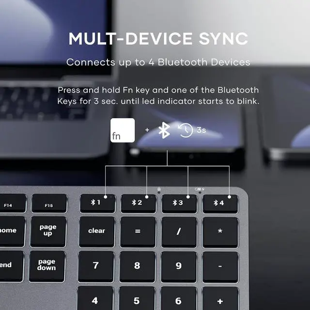 Alt view image 2 of 7 - Satechi Slim X3 Bluetooth Backlit Keyboard for Mac, Illuminated Keys & Multi-Device Sync, for MacBook Air/Pro M4, iPad Air/Pro M4/M3, iPad mini, Mac mini, iMac - Space Gray