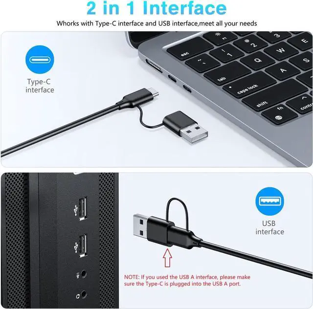 Alt view image 3 of 7 - OMOTON Large Print Backlit Keyboard with Type-C and USB A Dual Interface, Wired Computer Keyboard Oversize Font Key with White Backlight Easier to See and Type, Full Size for Windows, PC, Laptop