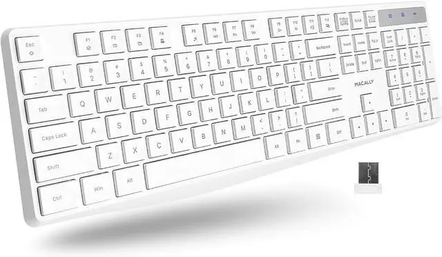 Main image of Macally Wireless Keyboard, 2.4G Wireless White Keyboard - Ergonomic Full Size Computer Keyboard with Numeric Keypad for Laptop, Desktop, Surface, Chromebook, Notebook