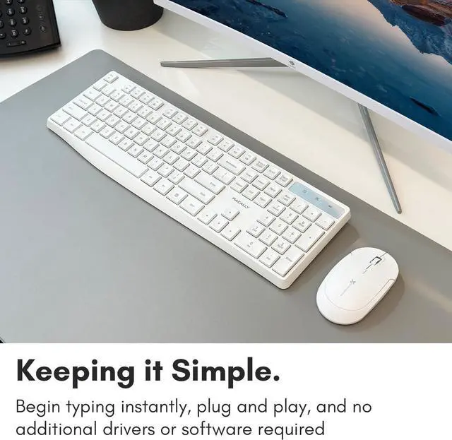 Alt view image 7 of 7 - Macally Wireless Keyboard, 2.4G Wireless White Keyboard - Ergonomic Full Size Computer Keyboard with Numeric Keypad for Laptop, Desktop, Surface, Chromebook, Notebook