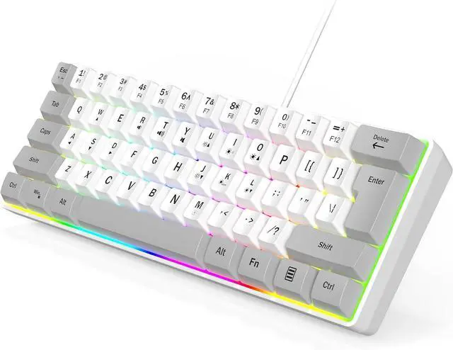 Main image of Wired RGB Gaming Membrance Keyboard. 60 Percent Mini Creamy LED Computer Keyboard .Small Ergonomic Clicky Teclado with ABS Backlit Unreplaceable Keycaps. (White Case + Grey Keycaps)