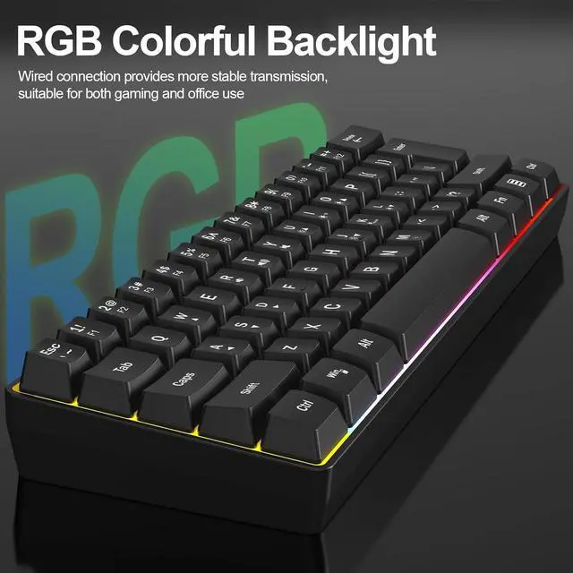 Alt view image 2 of 7 - Wired RGB Gaming Membrance Keyboard. 60 Percent Mini Creamy LED Computer Keyboard .Small Ergonomic Clicky Teclado with ABS Backlit Unreplaceable Keycaps. (White Case + Grey Keycaps)