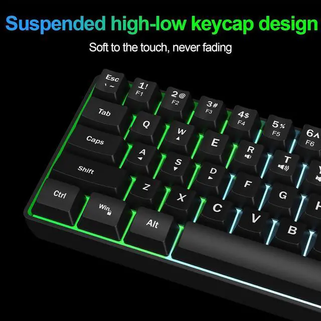 Alt view image 4 of 7 - Wired RGB Gaming Membrance Keyboard. 60 Percent Mini Creamy LED Computer Keyboard .Small Ergonomic Clicky Teclado with ABS Backlit Unreplaceable Keycaps. (White Case + Grey Keycaps)