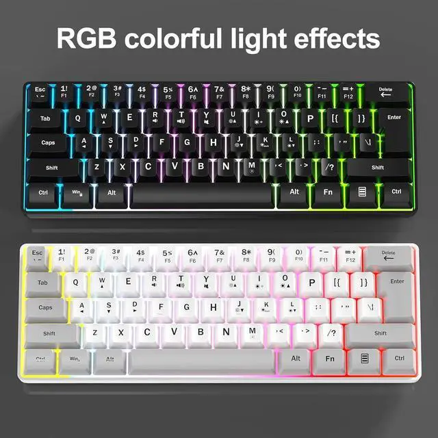 Alt view image 7 of 7 - Wired RGB Gaming Membrance Keyboard. 60 Percent Mini Creamy LED Computer Keyboard .Small Ergonomic Clicky Teclado with ABS Backlit Unreplaceable Keycaps. (White Case + Grey Keycaps)