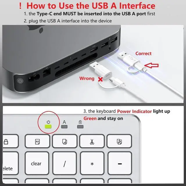 Alt view image 3 of 7 - OMOTON Wired Keyboard Compatible with Mac, with Dual Interface (USB and Type-C), Numeric Keypad Compatible with MacBook Pro/Air, iMac, Mac mini/Pro Laptop, Silver
