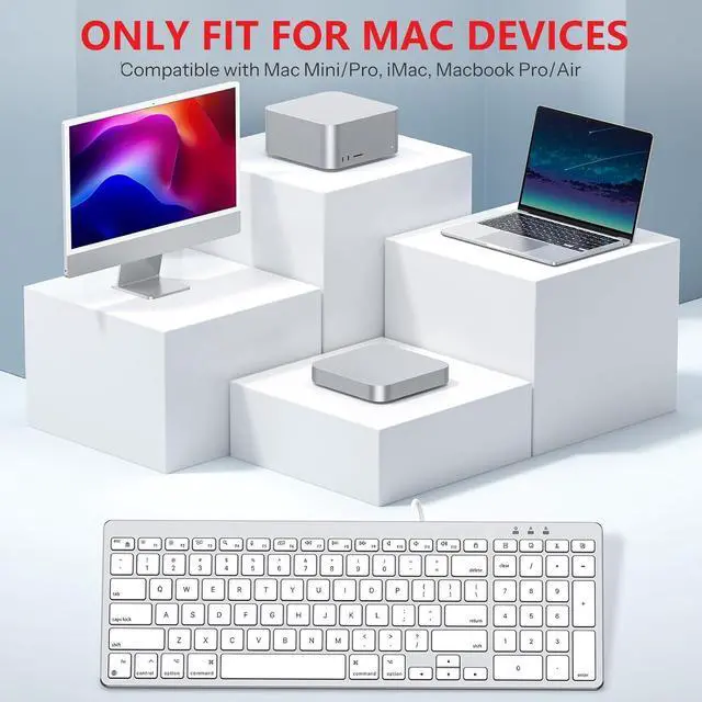 Alt view image 5 of 7 - OMOTON Wired Keyboard Compatible with Mac, with Dual Interface (USB and Type-C), Numeric Keypad Compatible with MacBook Pro/Air, iMac, Mac mini/Pro Laptop, Silver