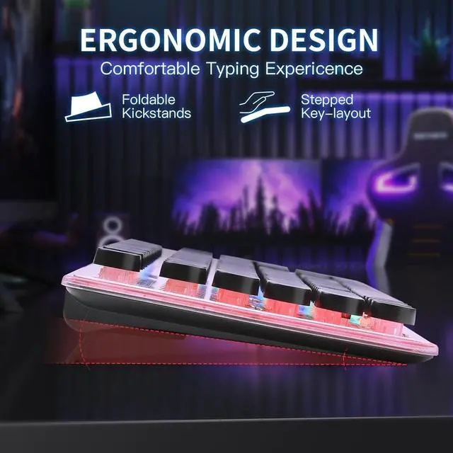 Alt view image 3 of 7 - Typewriter Style Keyboard with Metal Panel, Rainbow LED Backlit, Round Keys, Anti-ghosting, Spill Resistant, Light Up USB Wired Retro 104 Keys for Office,Gaming, Black/Silver