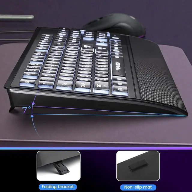 Alt view image 4 of 7 - Large Print Backlit Computer Keyboards with Cover, Wired Keyboard White LED Illuminated, Wrist Rest,Numeric Keypad,Big Key USB Corded 104 Full Size.Easy to Read Type for Laptop, PC, Desktop