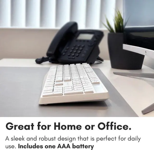 Alt view image 5 of 7 - Macally Wireless Keyboard, 2.4G Wireless White Keyboard - Ergonomic Full Size Computer Keyboard with Numeric Keypad for Laptop, Desktop, Surface, Chromebook, Notebook