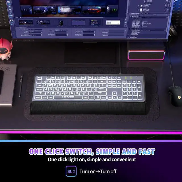 Alt view image 5 of 7 - Large Print Backlit Computer Keyboards with Cover, Wired Keyboard White LED Illuminated, Wrist Rest,Numeric Keypad,Big Key USB Corded 104 Full Size.Easy to Read Type for Laptop, PC, Desktop