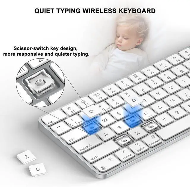 Alt view image 4 of 7 - Wireless Keyboard for Mac, Bluetooth/2.4G USB Dual-Channel Connection, Multi Device, Mini Size, Rechargeable Bluetooth Keyboard for Mac Compatible with iMac, iPad, iPhone, MacBook Air/Pro