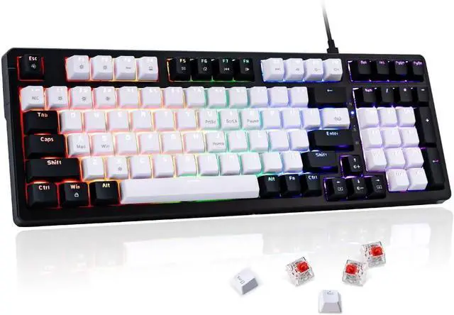 Main image of WJX Mechanical Gaming RGB Keyboard Wired 98 Full Keynap, RGB Backlit with 19 Modes Computer Clicky Keyboard for PC & Mac, Hot-Swappable Red Tactile Mechanical Switch, USB-C Control PBT KeycapsWhite
