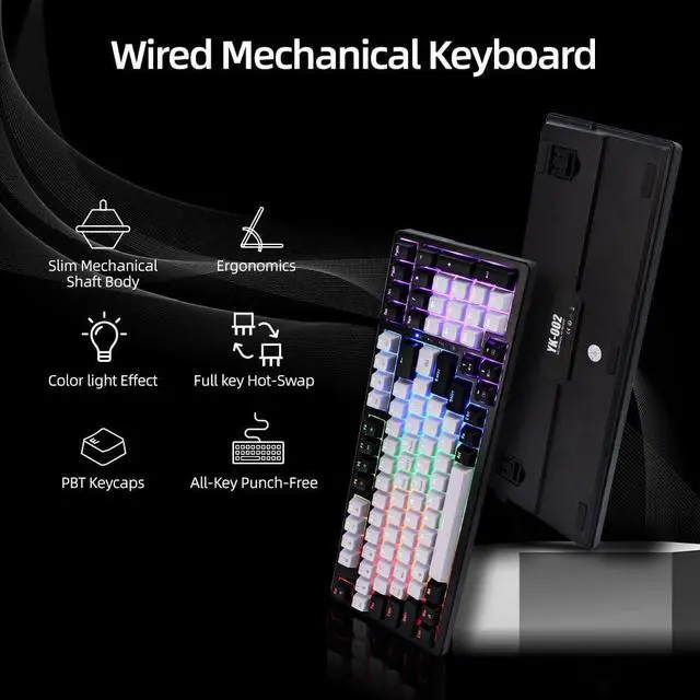 Alt view image 2 of 7 - WJX Mechanical Gaming RGB Keyboard Wired 98 Full Keynap, RGB Backlit with 19 Modes Computer Clicky Keyboard for PC & Mac, Hot-Swappable Red Tactile Mechanical Switch, USB-C Control PBT KeycapsWhite
