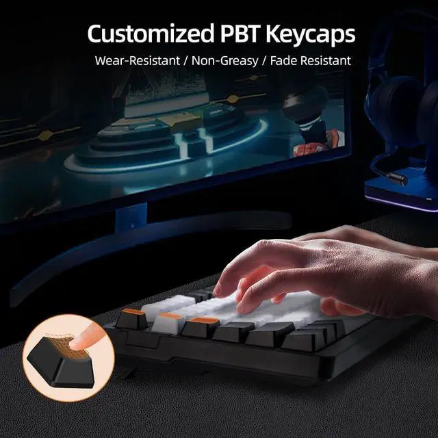 Alt view image 5 of 7 - WJX Mechanical Gaming RGB Keyboard Wired 98 Full Keynap, RGB Backlit with 19 Modes Computer Clicky Keyboard for PC & Mac, Hot-Swappable Red Tactile Mechanical Switch, USB-C Control PBT KeycapsWhite