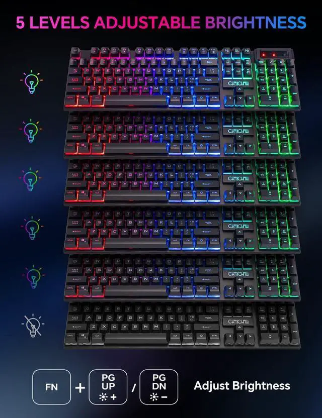 Alt view image 4 of 7 - CHONCHOW Wireless Gaming Keyboard, Rechargeable 104 Key Rainbow LED Light Up Keyboard for PC PS4 PS5 Xbox One Laptop, Teclado inalmbrico, Black (Wireless)