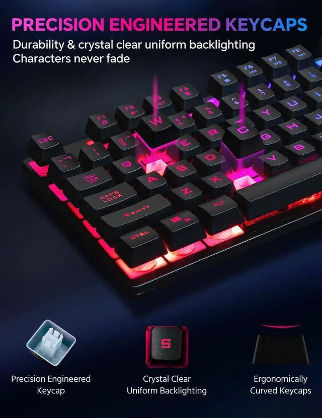Alt view image 5 of 7 - CHONCHOW Wireless Gaming Keyboard, Rechargeable 104 Key Rainbow LED Light Up Keyboard for PC PS4 PS5 Xbox One Laptop, Teclado inalmbrico, Black (Wireless)