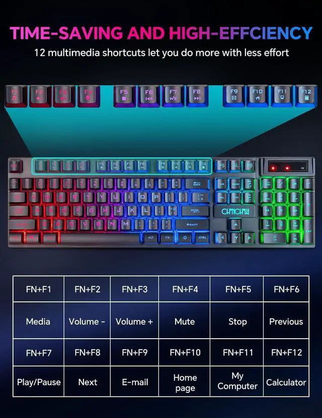Alt view image 6 of 7 - CHONCHOW Wireless Gaming Keyboard, Rechargeable 104 Key Rainbow LED Light Up Keyboard for PC PS4 PS5 Xbox One Laptop, Teclado inalmbrico, Black (Wireless)