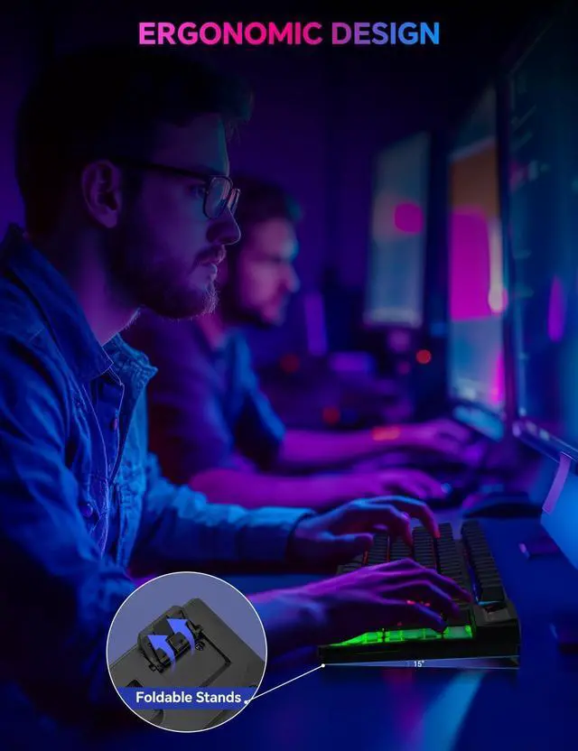 Alt view image 7 of 7 - CHONCHOW Wireless Gaming Keyboard, Rechargeable 104 Key Rainbow LED Light Up Keyboard for PC PS4 PS5 Xbox One Laptop, Teclado inalmbrico, Black (Wireless)