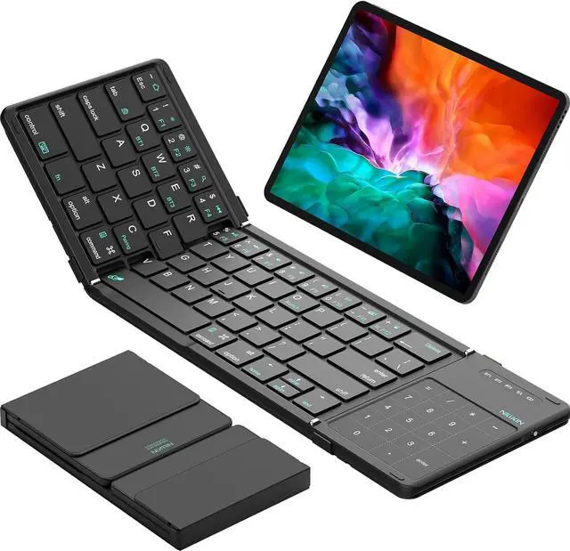 Main image of Nillkin Foldable Bluetooth Keyboard with Touchpad & Number Pad, Portable Bluetooth Keyboard with Full Size Keys, Pocket-Sized Wireless Travel Keyboards for iPad, Smartphone, Tablet and Laptop Black