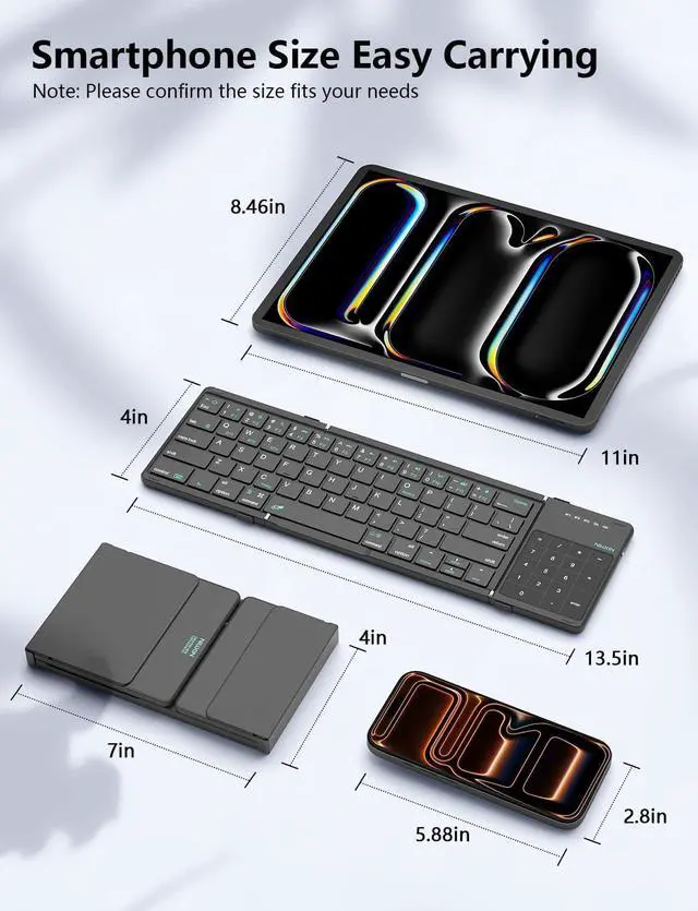 Alt view image 6 of 7 - Nillkin Foldable Bluetooth Keyboard with Touchpad & Number Pad, Portable Bluetooth Keyboard with Full Size Keys, Pocket-Sized Wireless Travel Keyboards for iPad, Smartphone, Tablet and Laptop Black