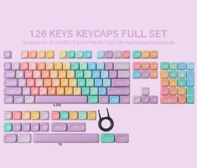 Alt view image 5 of 7 - Tsungup MOA Profile Keycaps,PBT Cute Rainbow Candy Keycaps 126 Keys Dye-Sublimation Custom Keycap Set with Keycap Puller for Cherry Gateron MX Swithes Mechanical Keyboards